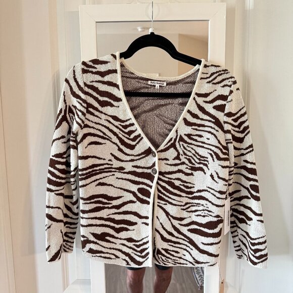 NEW Reformation Birdie Novelty Cardigan Size Small Color White Brown - Picture 2 of 9